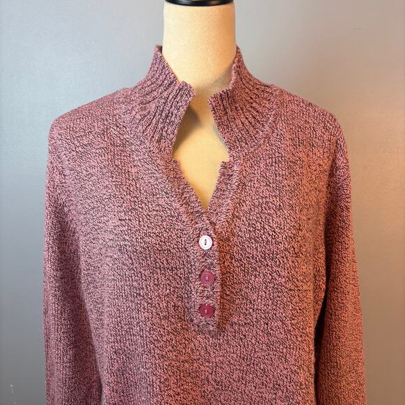 Karen Scott Sweater Womens Heather Pink Stand up Collar Button Up Long Sleeve - Picture 3 of 5